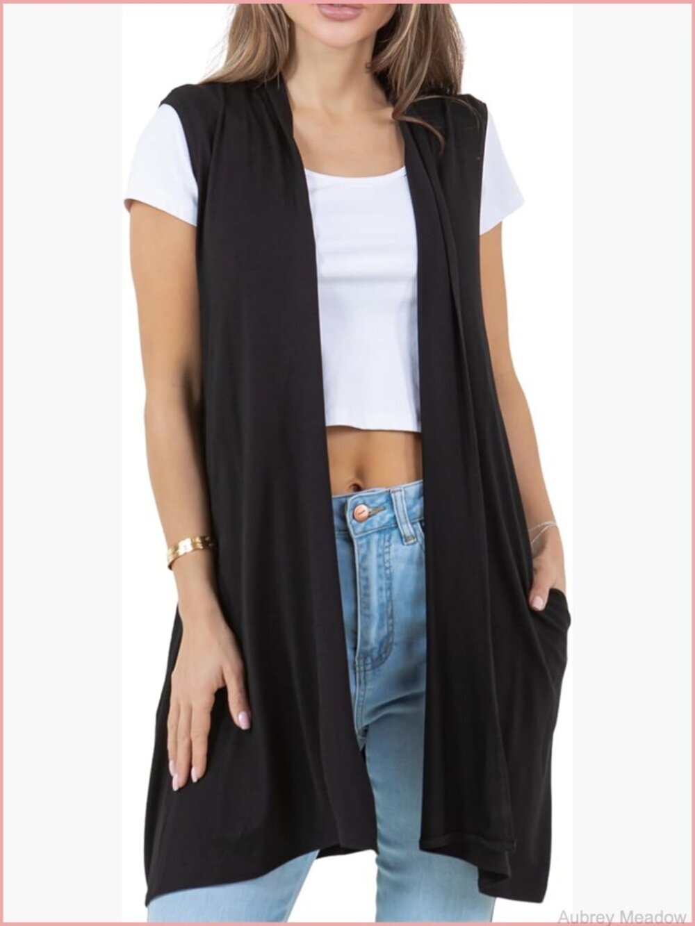 Sleeveless Long Cardigan with Pockets - Lightweight Open Front Duster